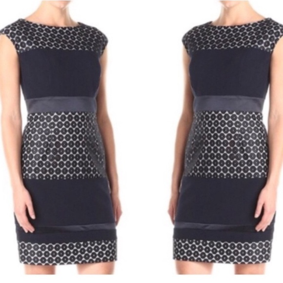 Sandra Darren size 4P Black and White Mixed Media knee length sleeveless dress - Picture 3 of 8